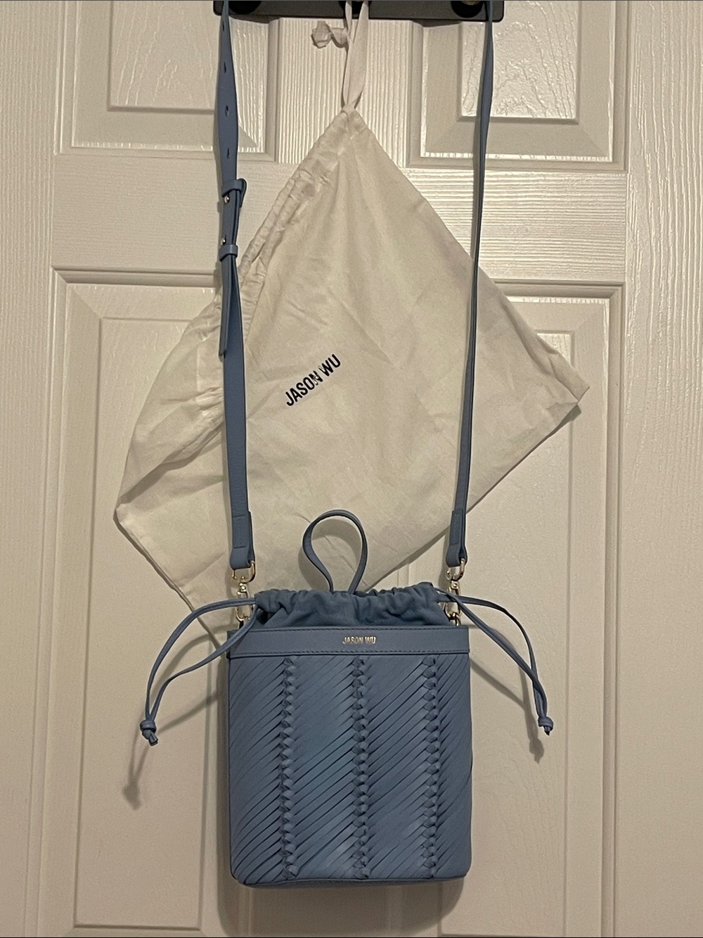 Jason Wu Powder Blue Woven Leather Drawstring Crossbody